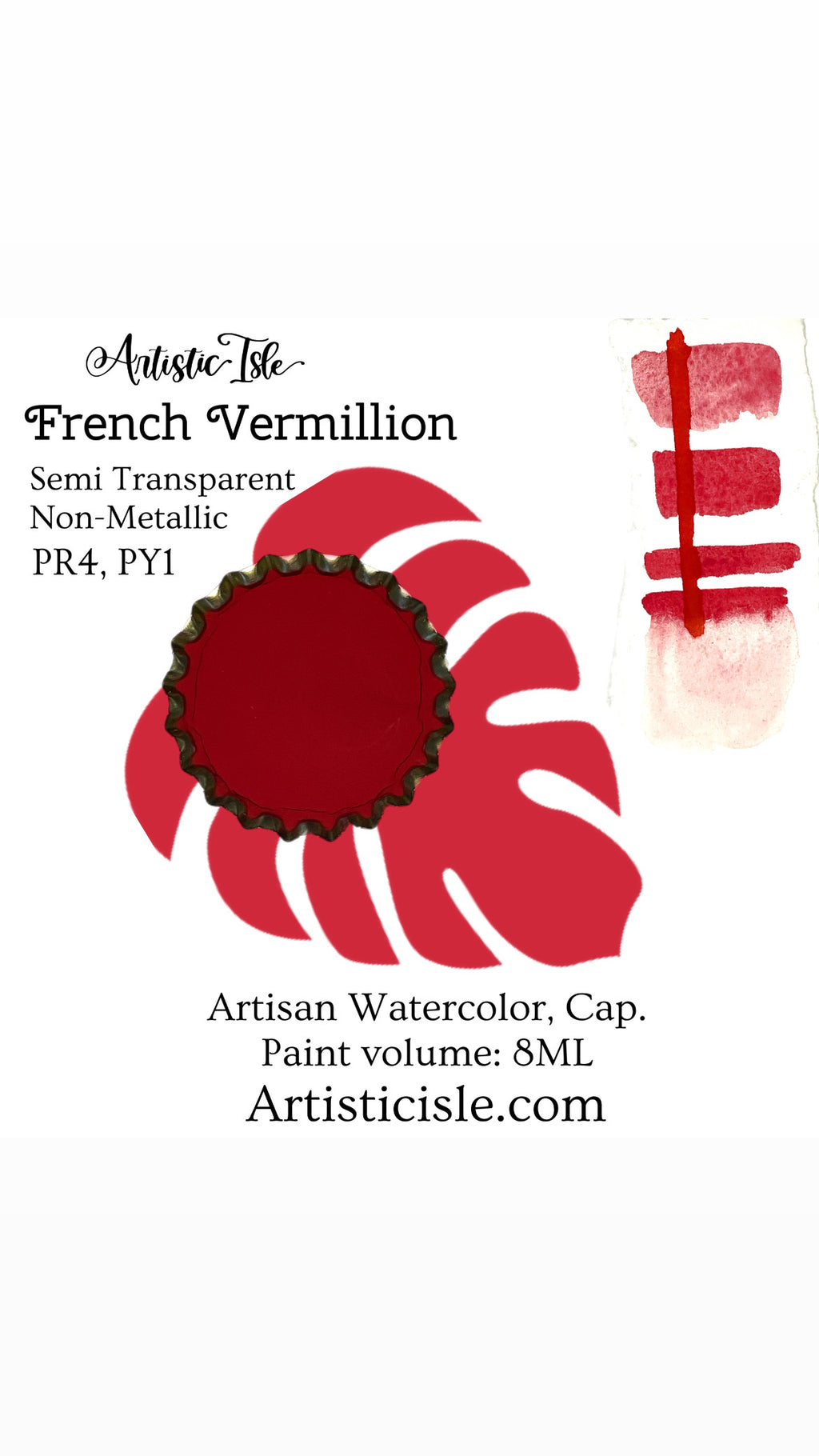 French Vermillion, Handmade Watercolor, 8ML, new bottle cap