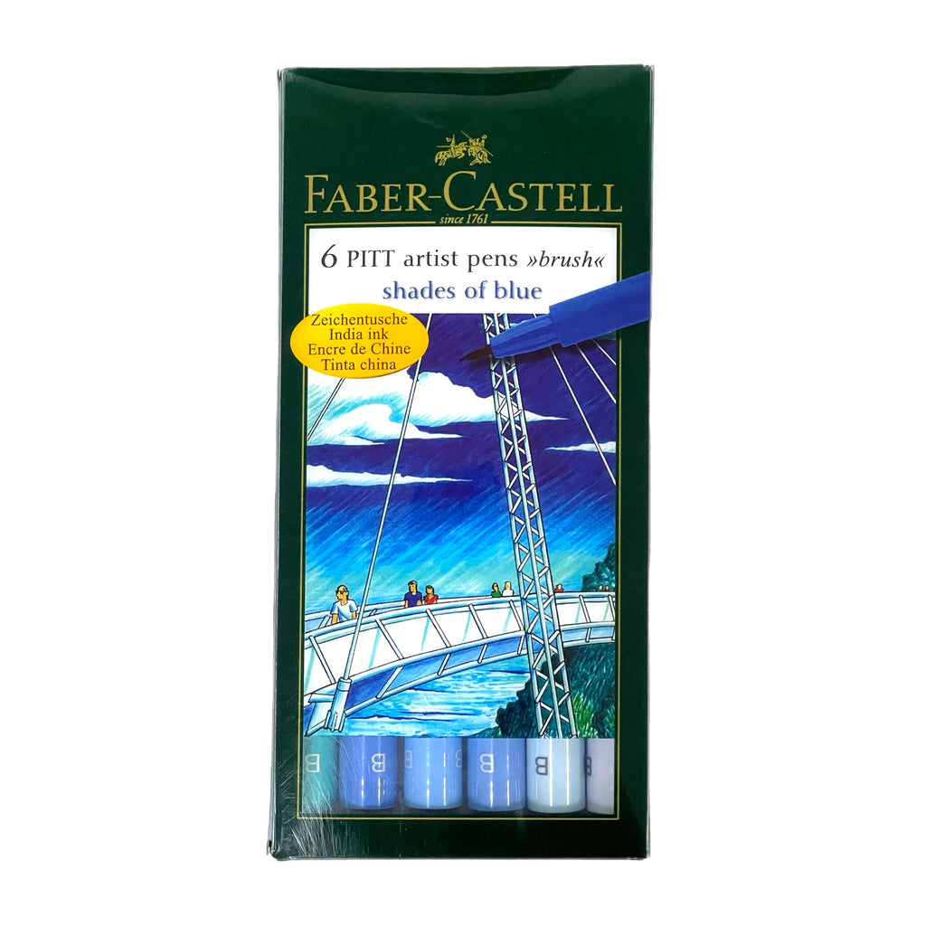 Faber Castell, Pitt Brush Pens, India Ink, shades of Blue, set of 6