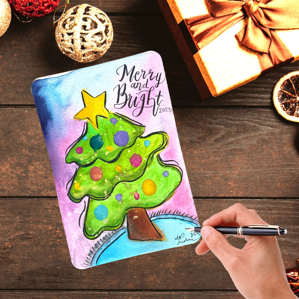 Tree watercolor postcards, original art